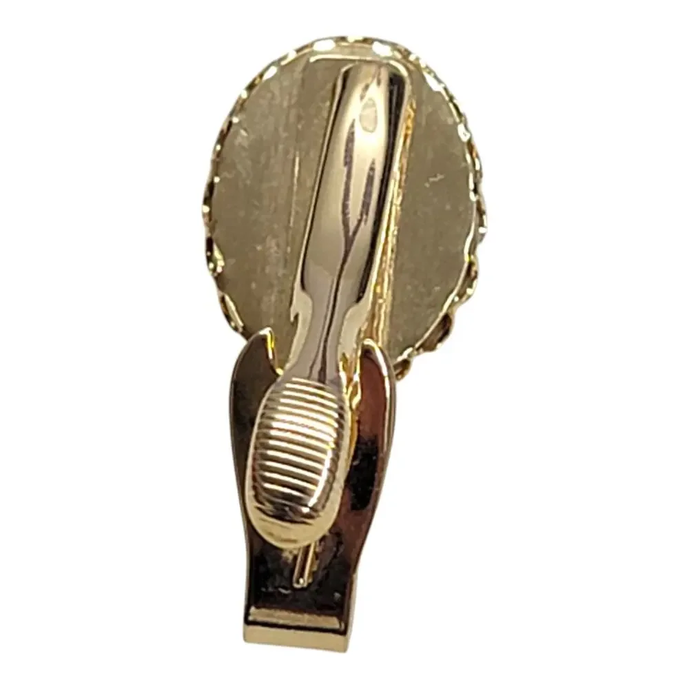 Vintage Gold Tone Brown Jasper Agate Stone Oval Cabochon Tie Clip Clasp Bar